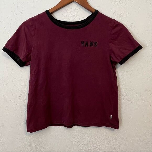 Women's Vans Maroon & Black Logo Ringer T-Shirt - Picture 2 of 6